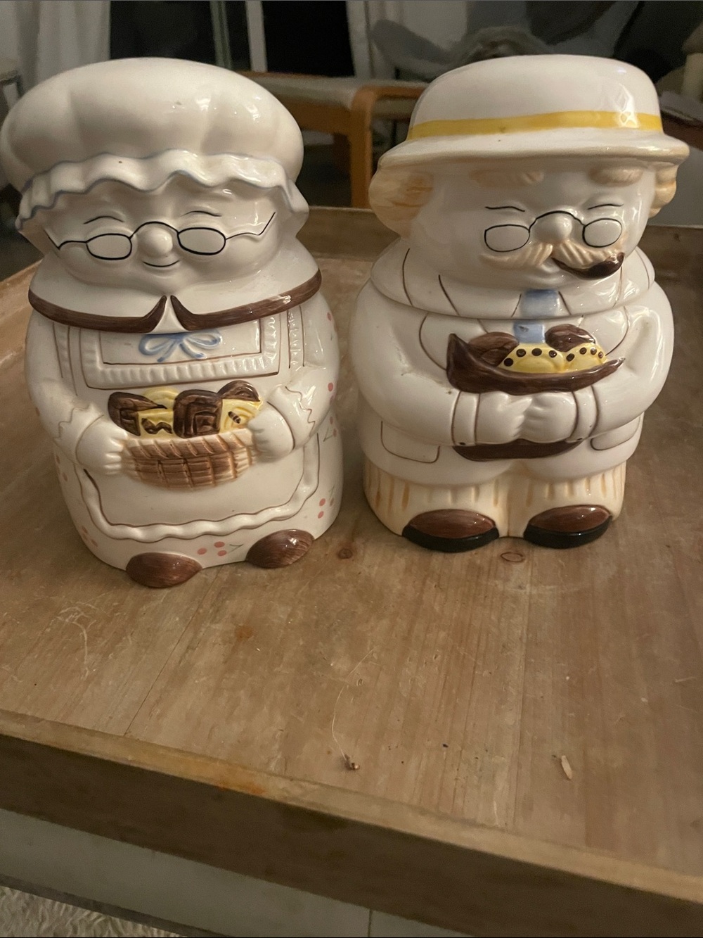 Vintage Ceramic Aunt Stella and Uncle Couple Cookie Jars -